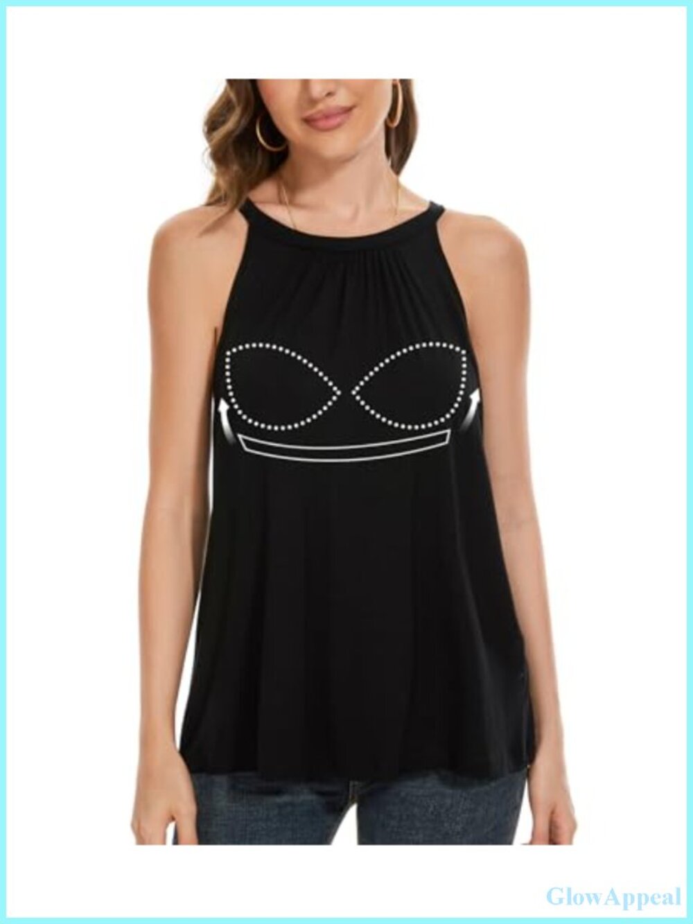 Women Halter Tank Top with Built in Bra Flowy Sleeveless Padded Cami Loose Fit